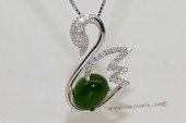 gsp141 Sterling silver swan shape jade pendant with zircon beads