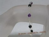 hbr003 black agate & Amethyst holiday bracelet in sterling chain