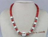 HN003 8mm red round coral beads holiday necklace