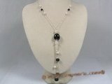 HN008 Delicate holiday crystal & pearl necklace in sterling chain