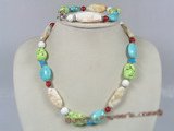 Hnset001 Festive multi-color turquoise and coral necklace&bracelet set