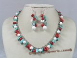 HNSET002 fiesta Fun dangling red coral necklace earrings set