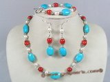 HNSET003 Unusual fiesta oval turquoise necklace bracelets and earrings set
