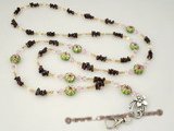 holder010 Handcrafted Garnet & cloisonne beads ID Badge holder lanyard on sale