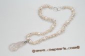 Ipn006 Smart White Keshi Pearl and Rose Quartz Pendant Princess Necklace