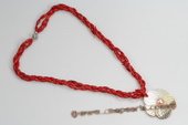 Ipn030 Hand Crafted Red Coral Twisted Necklace with Shell pendant