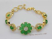 Jbr031 Gold-toned Jade Gemstone Bangle Bracelet with Zircon