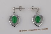 Je001 Five pairs silver plated heart design green jade drop earrings--summer collection