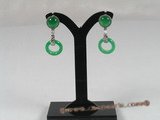 Je005 One pairs plate silver Green Jade Mini Donut Drop Earrings --summer collection