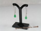 Je006 Five pairs plate silver Green Jade arched wire dangle earrings--summer collection