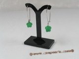 Je009 Five pairs plated silver Green Jade arched wire dangle earrings--summer collection
