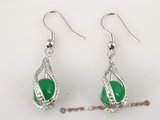 Je012 wholesale silver plated rhinestone holder with jade dangle earring in five pairs