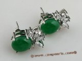 Je017 Direct wholesale Sterling silver oval design green jade stud earring