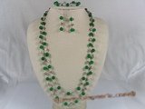 jnset001 Handmade 8mm green jade and silver fittings long necklace set--summer collection