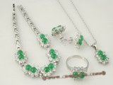jnset004 Elegance Handcrafted silver plate green jade jewelry set in wholesale