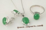 jnset009 Handcrafted sterling silver 8*10mm oval green jade jewelry set