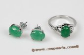 Jnset013 Oval Green Jade Ring and Earrings Jewelry Set, Silver Toned