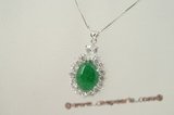 Jp018 Sterling silver green jade pendant neckalce inlaid with zircon beads
