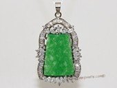 Jp025 Silver  Tone Green gemstone  Pendant with Zircon Beads