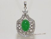 Jp026 Silver Tone Green Gemstone  Pendant with Zircon Beads