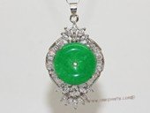 Jp027 Silver Tone Green Gemstone  Pendant with Zircon Beads