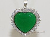 Jp028 Silver Tone Green Gemstone   Pendant with Zircon Beads