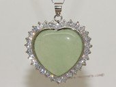 Jp029 Silver Tone Light Green Gemstone   Pendant with Zircon Beads
