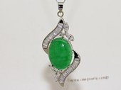 Jp030 Silver Tone Green Gemstone   Pendant with Zircon Beads