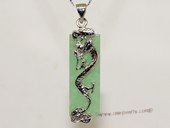 Jp031  Chinese Green Gemstone   Pendant With Silver Tone Dragon Fitting