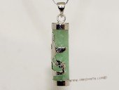 Jp032 Chinese Green Gemstone   Pendant With Silver Tone Fitting