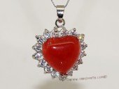 Jp033 Silver Tone Red Color Gemstone Pendant with Zircon Beads