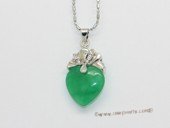 Jp043 Silver plated Green jade gemstone pendants in heart shape