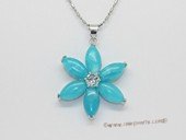 Jp045  Silver Tone Flower shape pendant with jade gemstone