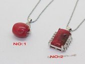 Jp047 Silver Tone Red Color Gemstone Pendant with Zircon Beads