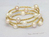 lpbr003 Gold tone tube wrap bracelet with low quality potato pearl