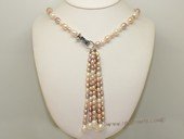 lpn023 wholesale single strand  necklace with six rice pearl braids