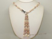 lpn023 wholesale single strand  necklace with six rice pearl braids