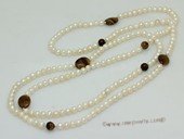 lrpn029 6-7mm white potato pearl with tiger eye stone rope necklace in wholesale