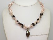 ltpn011 Discount Freshwater Pearl and Smoking Quartz Twister Necklace