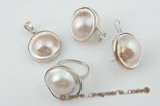 mbpnset004 Fashion sterling silver 21-22mm white mabe pearl pendant jewelry set