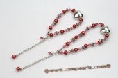 mdj001 Mother Daughter pearl&crystal bracelet set in wine red and rose