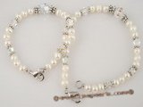 mdj002 special Pearl and faceted austria Crystal Mother Daughter Bracelet Set in white