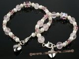 mdj006 Wholesale Rose Quartz Austria Crystal and Pearl Mother Daughter Bracelet Set