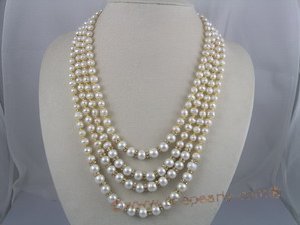 MPN002 Four rows potato pearls necklace with seashell pearls