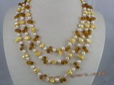 MPN004 Three rows potato pearls necklace with coffee crystal bea