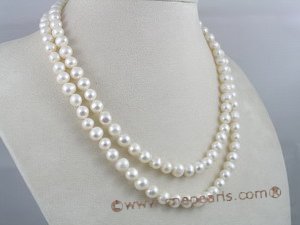 MPN011 two strands 7-8mm potato shape pearl necklace
