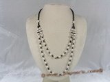 mpn015 two strands black agate necklace with white cultured pearl