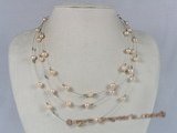 mpn016 pink potato shape fresh water pearl necklace, movable tin cup necklace