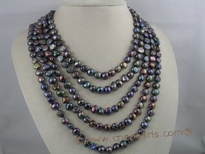 mpn025 five strands 7-8mm black nugget pearls necklace