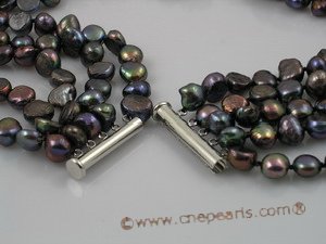 mpn025 five strands 7-8mm black nugget pearls necklace